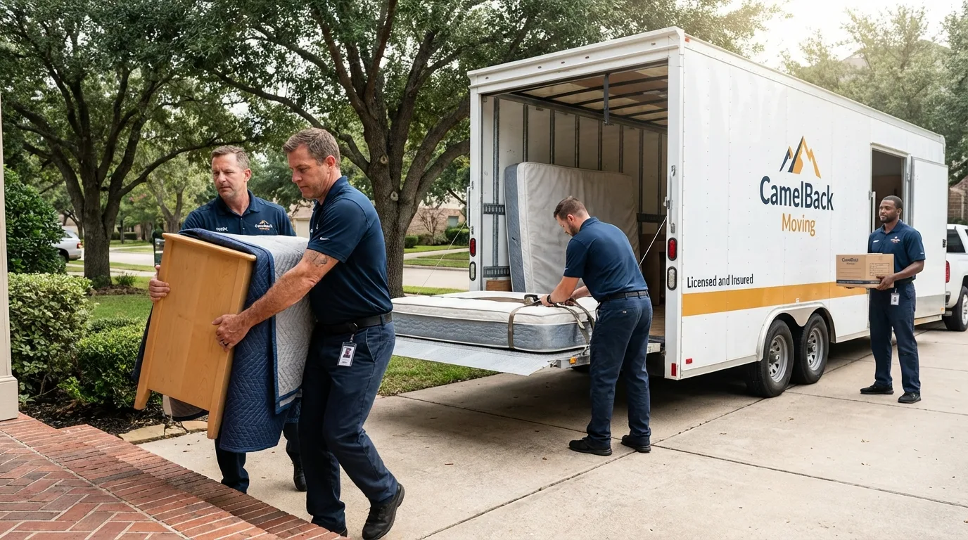 Crew loading residential truck for cross-state move from Manton, MI